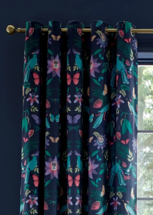 Catherine Lansfield Mya Tropical Floral Lined Eyelet Curtains