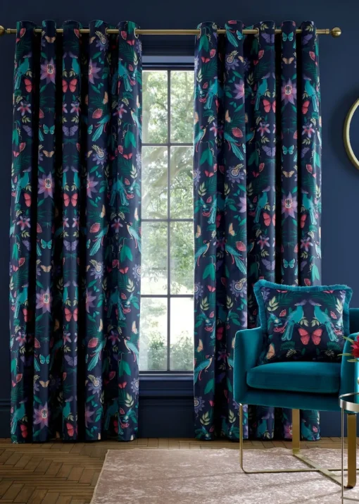 Catherine Lansfield Mya Tropical Floral Lined Eyelet Curtains