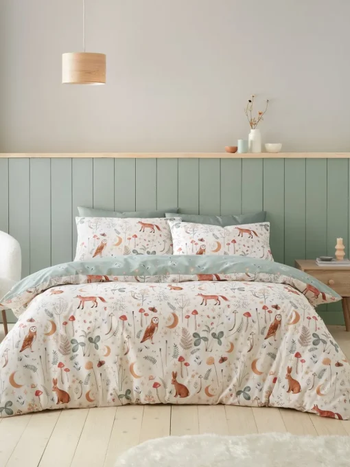 Catherine Lansfield Natural Enchanted Twilight Animals Reversible Duvet Cover Set with Pillowcases