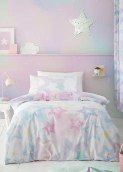 Catherine Lansfield Ombre Stars Reversible White Pastel Duvet Cover Set