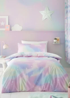 Catherine Lansfield Ombre Stars Reversible White Pastel Duvet Cover Set