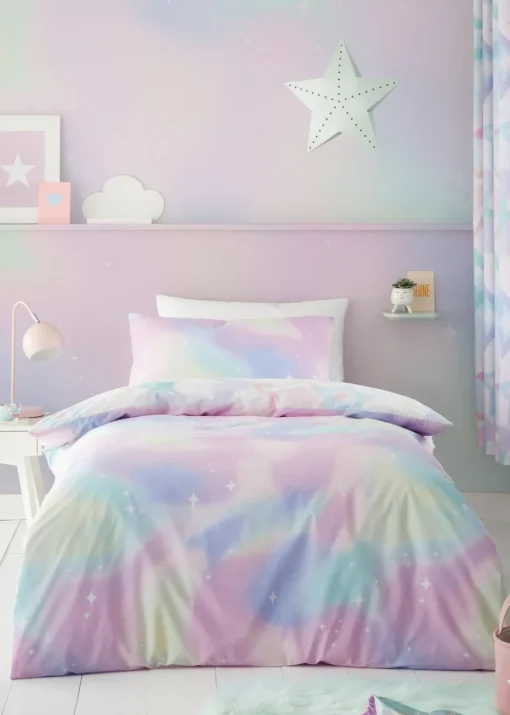 Catherine Lansfield Ombre Stars Reversible White Pastel Duvet Cover Set