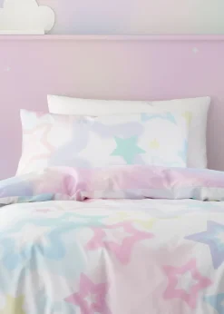 Catherine Lansfield Ombre Stars Reversible White Pastel Duvet Cover Set
