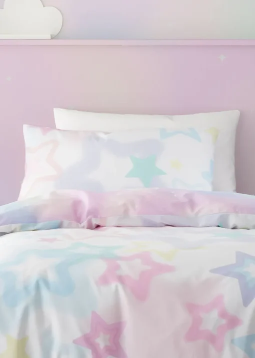 Catherine Lansfield Ombre Stars Reversible White Pastel Duvet Cover Set