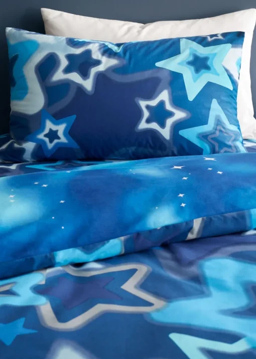 Catherine Lansfield Ombre Stars Bright Blue Reversible Duvet Cover Set