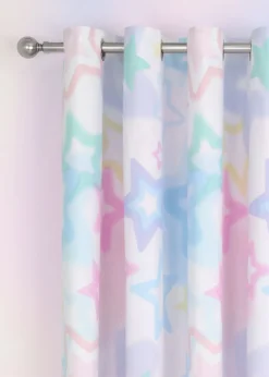 Catherine Lansfield Ombre Stars Fully Reversible Bright Blue Eyelet Curtains