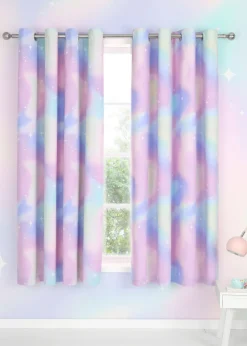 Catherine Lansfield Ombre Stars Fully Reversible Bright Blue Eyelet Curtains
