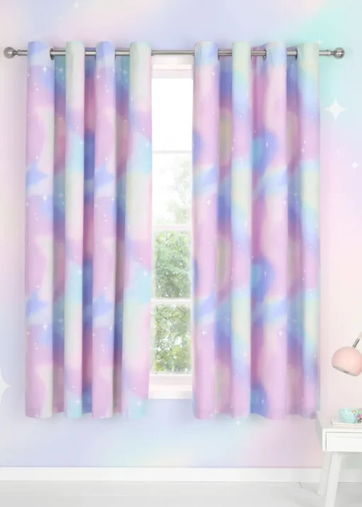 Catherine Lansfield Ombre Stars Fully Reversible Bright Blue Eyelet Curtains