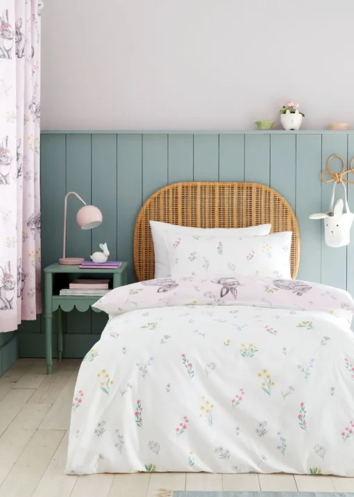 Catherine Lansfield Pink Bunny Tails Ditsy Flowers Reversible Duvet Cover Set