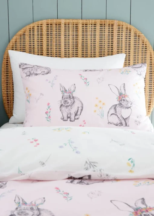 Catherine Lansfield Pink Bunny Tails Ditsy Flowers Reversible Duvet Cover Set