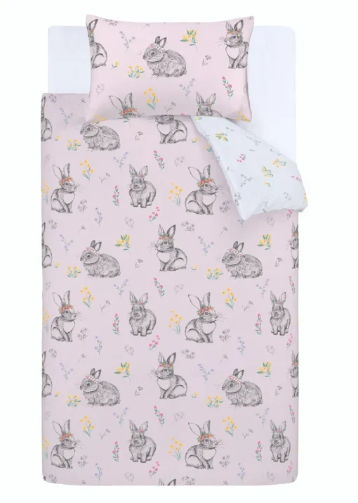 Catherine Lansfield Pink Bunny Tails Ditsy Flowers Reversible Duvet Cover Set