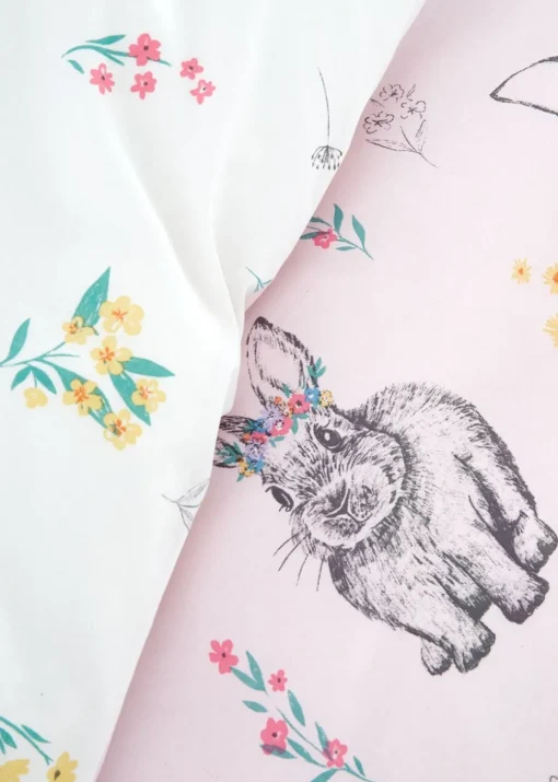 Catherine Lansfield Pink Bunny Tails Ditsy Flowers Reversible Duvet Cover Set