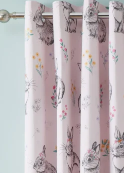 Catherine Lansfield Pink Bunny Tails Ditsy Flowers Fully Reversible Eyelet Curtains