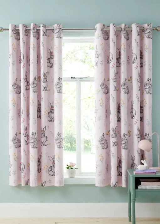 Catherine Lansfield Pink Bunny Tails Ditsy Flowers Fully Reversible Eyelet Curtains