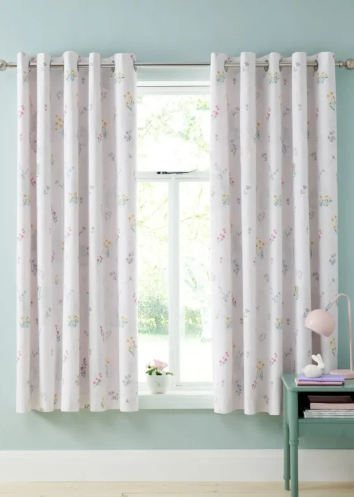 Catherine Lansfield Pink Bunny Tails Ditsy Flowers Fully Reversible Eyelet Curtains