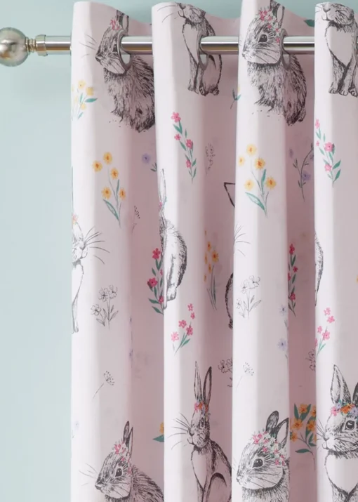 Catherine Lansfield Pink Bunny Tails Ditsy Flowers Fully Reversible Eyelet Curtains