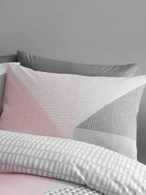 Catherine Lansfield Pink Larsson Geo Reversible Duvet Cover Set with Pillowcases