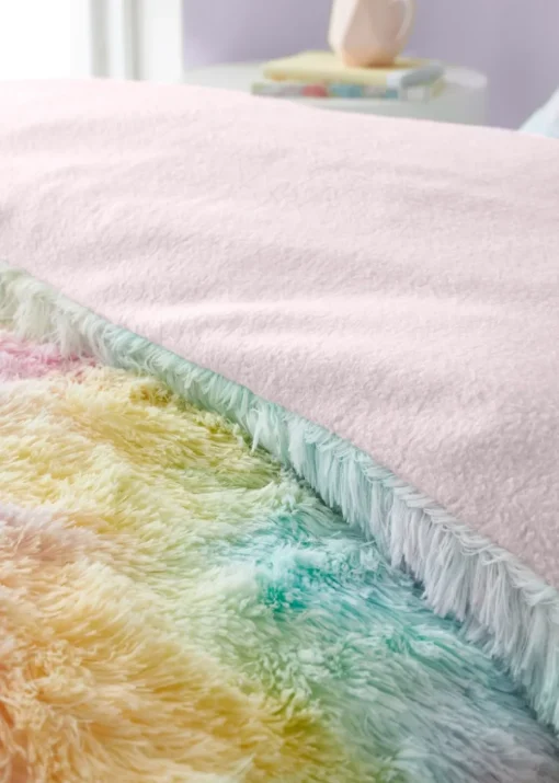 Catherine Lansfield Rainbow Cuddly Deep Pile Faux Fur Duvet Cover Set