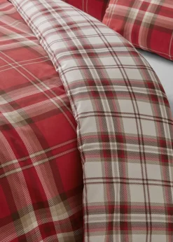 Catherine Lansfield Red Kelso Check Reversible Duvet Cover Set with Pillowcases