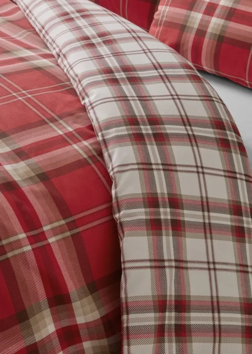 Catherine Lansfield Red Kelso Check Reversible Duvet Cover Set with Pillowcases