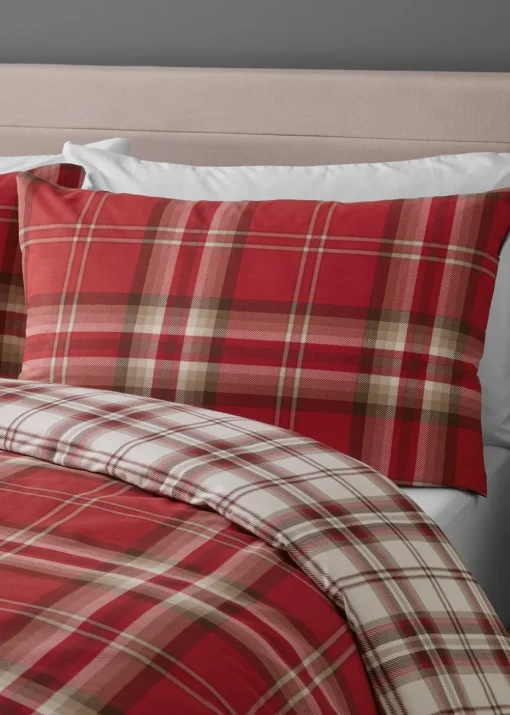 Catherine Lansfield Red Kelso Check Reversible Duvet Cover Set with Pillowcases