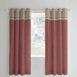 Catherine Lansfield Red Natural Kashmir Paisley Floral Lined Eyelet Curtains Two Panels