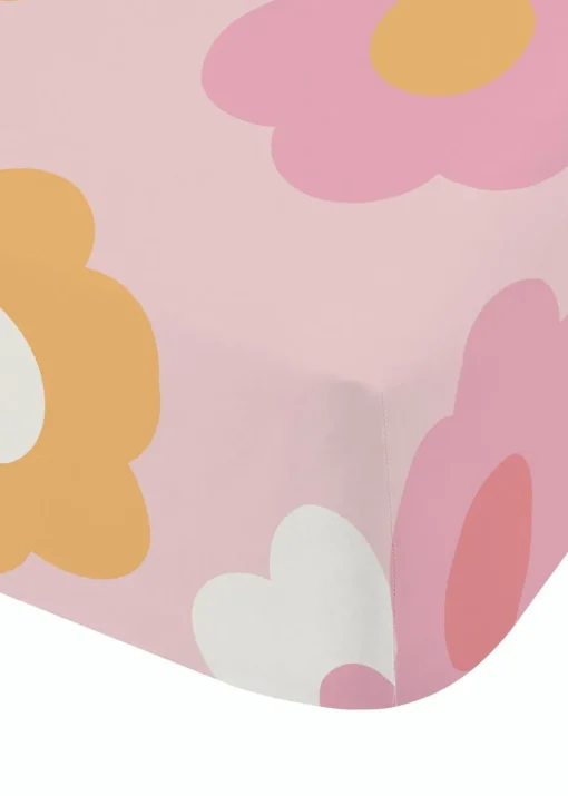 Catherine Lansfield Retro Daisy Pink Yellow Fitted Sheet
