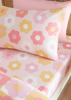 Catherine Lansfield Retro Daisy Pink Yellow Fitted Sheet