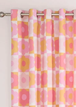 Catherine Lansfield Retro Daisy Fully Reversible Pink Yellow Eyelet Curtains