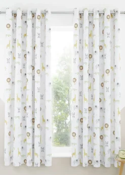 Catherine Lansfield Roarsome Animals Black Out Lined Eyelet Curtains