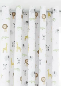 Catherine Lansfield Roarsome Animals Black Out Lined Eyelet Curtains