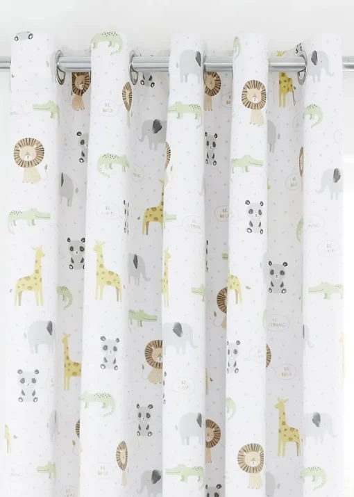 Catherine Lansfield Roarsome Animals Black Out Lined Eyelet Curtains