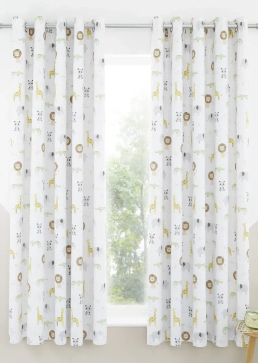 Catherine Lansfield Roarsome Animals Black Out Lined Eyelet Curtains