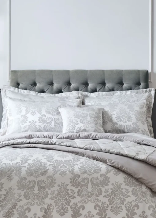Catherine Lansfield Silver Grey Damask Jacquard Quilted Pillow Sham Pair