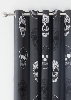 Catherine Lansfield Skulls Fully Reversible Eyelet Curtains