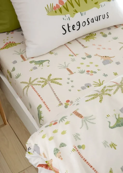 Catherine Lansfield Sleepy Dino Natural Green Fitted Sheet