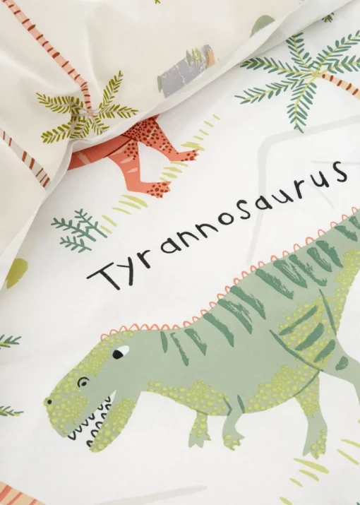Catherine Lansfield Sleepy Dino Reversible Natural Green Duvet Cover Set