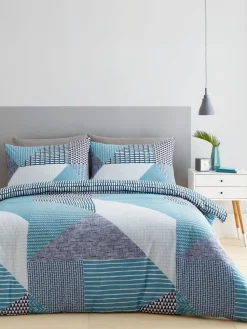 Catherine Lansfield Teal Green Larsson Geo Reversible Duvet Cover Set with Pillowcase