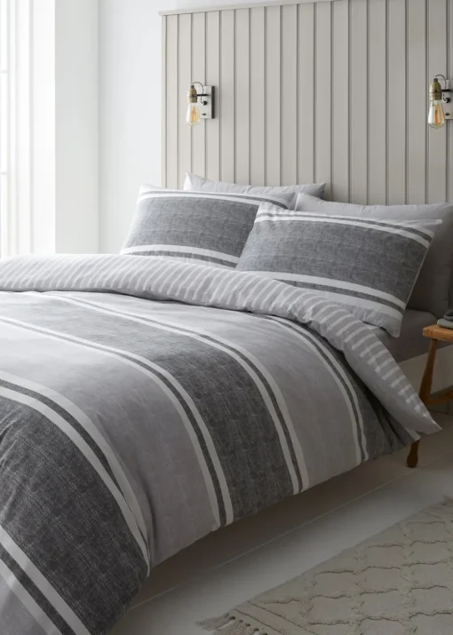 Catherine Lansfield Textured Banded Stripe Duvet Cover