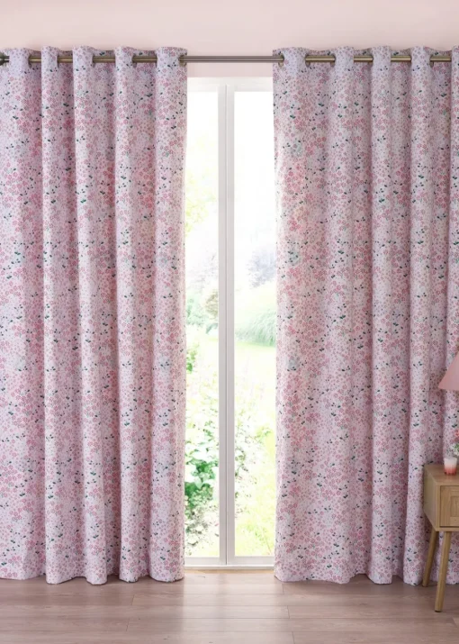Catherine Lansfield Tilly Floral Fully Reversible Eyelet Curtains