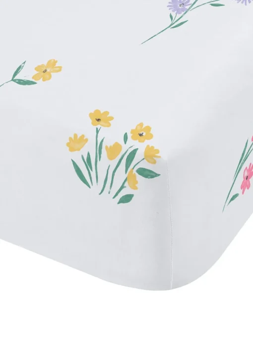 Catherine Lansfield White Bunny Tails Ditsy Flowers Fitted Sheet