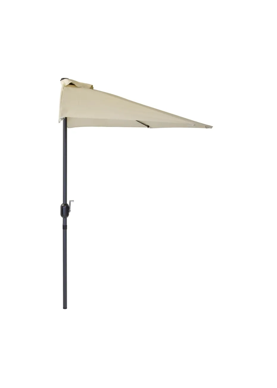 Charles Bentley Beige Metal Garden Balcony Half Umbrella With Crank Turn (H235cm x L135cm x W270cm)
