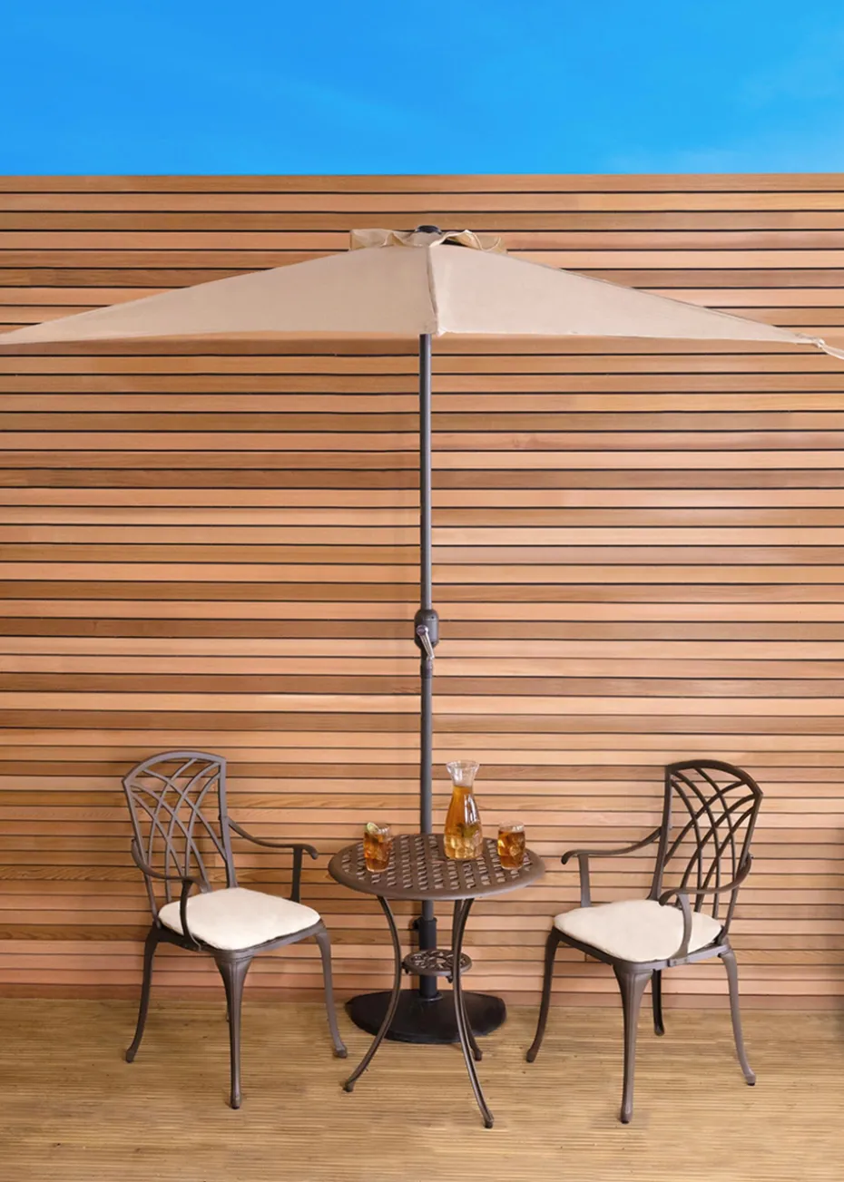 Charles Bentley Beige Metal Garden Balcony Half Umbrella With Crank Turn (H235cm x L135cm x W270cm)