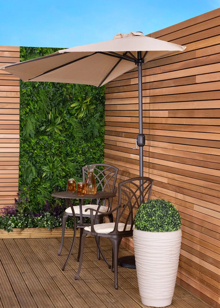 Charles Bentley Beige Metal Garden Balcony Half Umbrella With Crank Turn (H235cm x L135cm x W270cm)