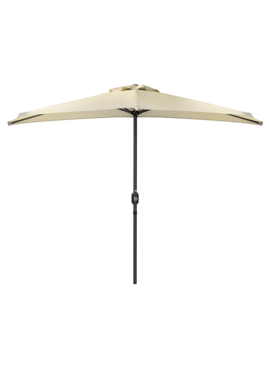 Charles Bentley Beige Metal Garden Balcony Half Umbrella With Crank Turn (H235cm x L135cm x W270cm)