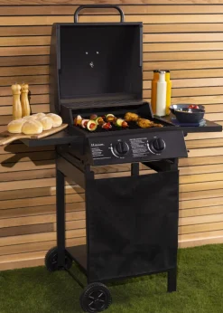 Charles Bentley Deluxe Auto Ignition 2 Burner Gas BBQ Grill Steel Barbecue
