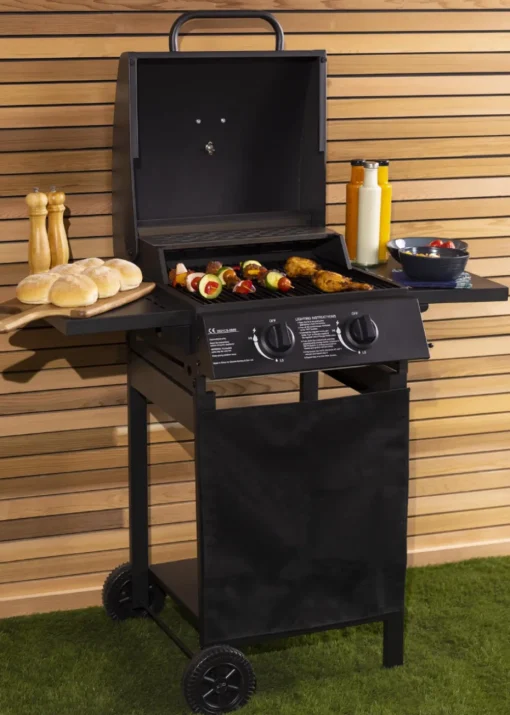 Charles Bentley Deluxe Auto Ignition 2 Burner Gas BBQ Grill Steel Barbecue