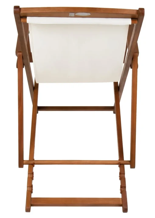 Charles Bentley Folding FSC Eucalyptus Wooden Deck Chair Beach Sun Lounger Cream