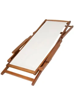 Charles Bentley Folding FSC Eucalyptus Wooden Deck Chair Beach Sun Lounger Cream