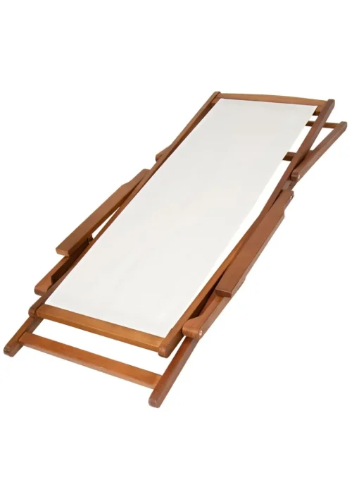 Charles Bentley Folding FSC Eucalyptus Wooden Deck Chair Beach Sun Lounger Cream